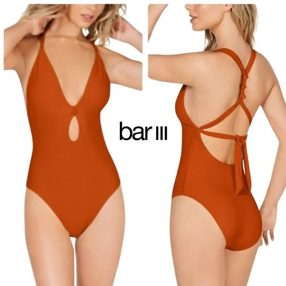 Bar III Like It Or Knot One-Piece Swimsuit | Size XS | Burnt Orange - Picture 1 of 15